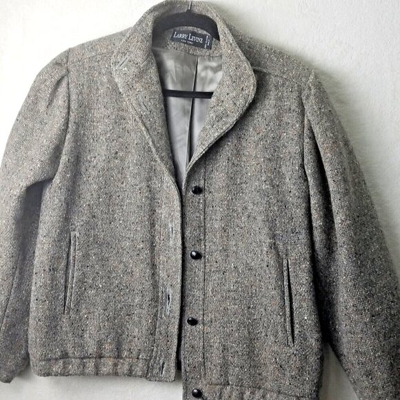 Vintage Larry Levine heather tweed bomber jacket button pockets women's 10-12 - Picture 3 of 16